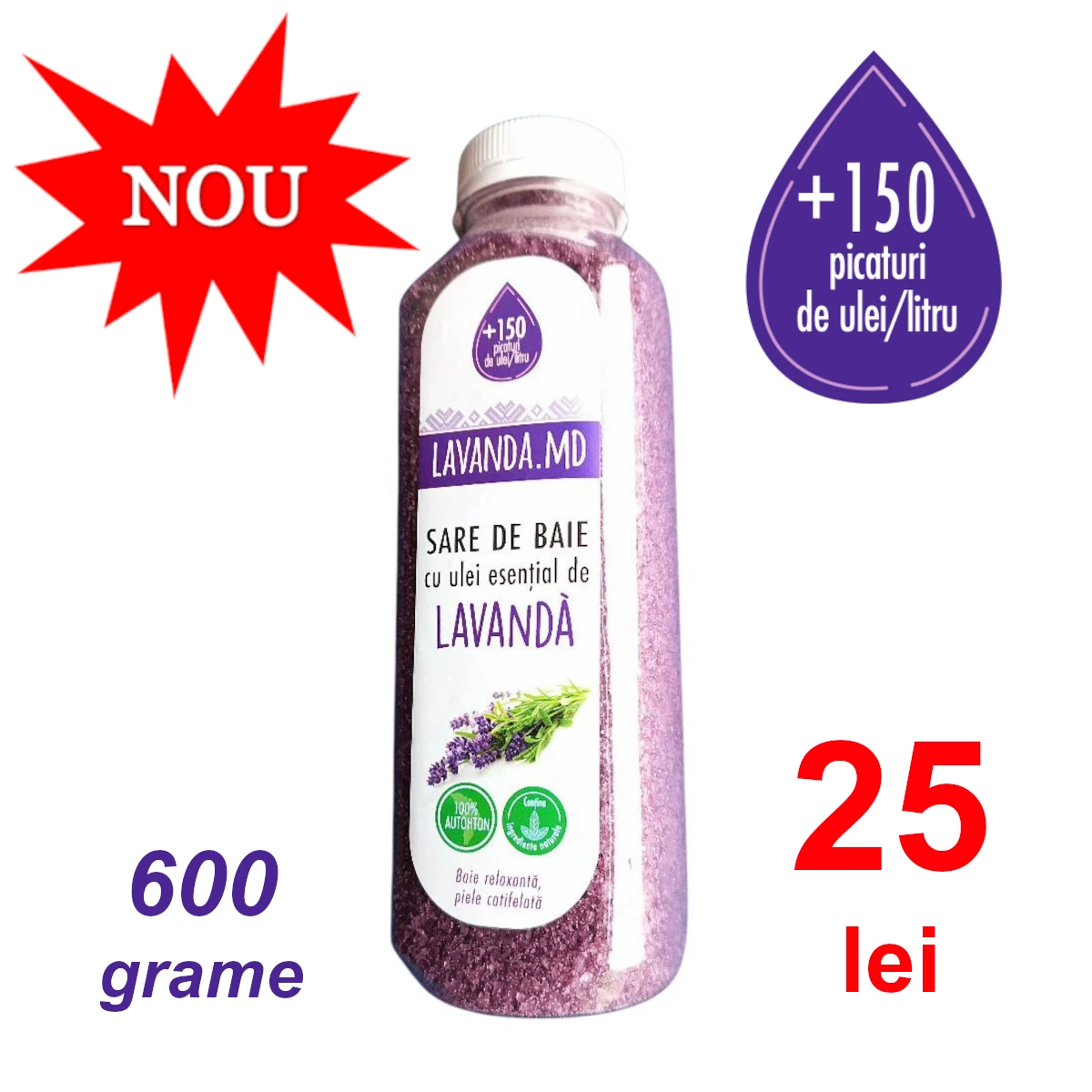 Sare de baie cu ulei esențial de lavandă