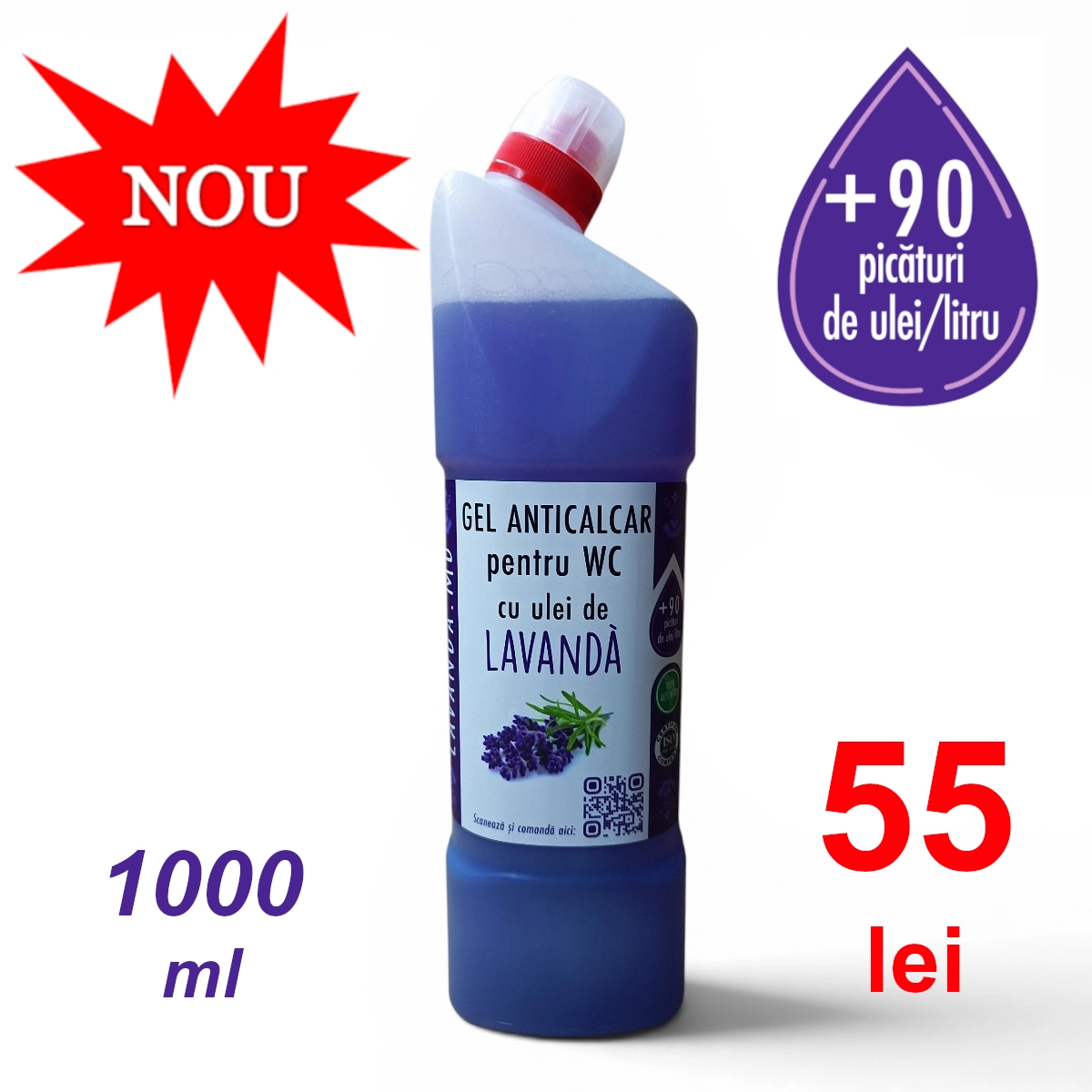 Gel anticalcar pentru WC cu ulei de lavandă, 1000 ml